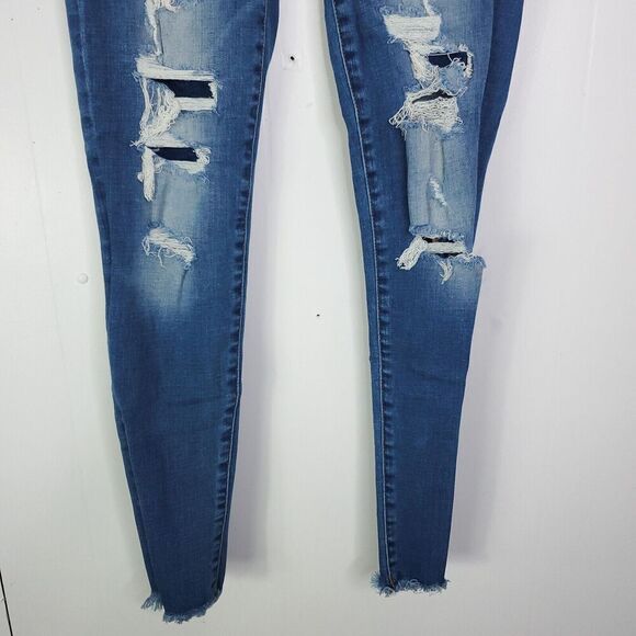 American Eagle Jeans Womens 2 High Rise Jeggings Distressed Ripped Light Wash - Picture 3 of 11